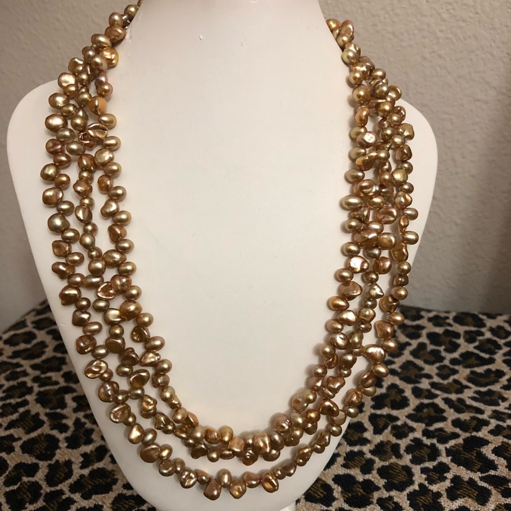 Golden heishi pearl necklace